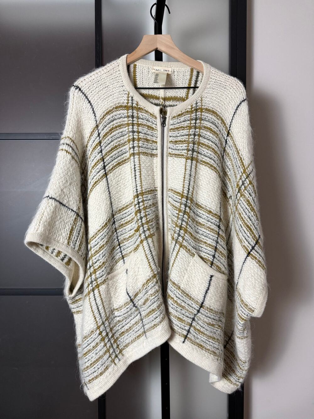Anthropologie Emilime Peru Alpaca Wool Ivory Poncho Zip Sweater One Size